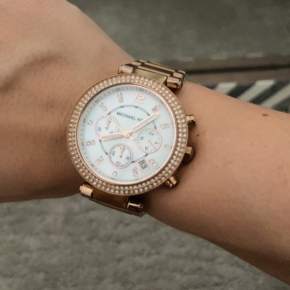Micheal Kors rose gold pave watch